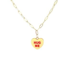 Conversation Hearts Hug Me Charm Necklace Dainty Minimal Silver Chain Valentine